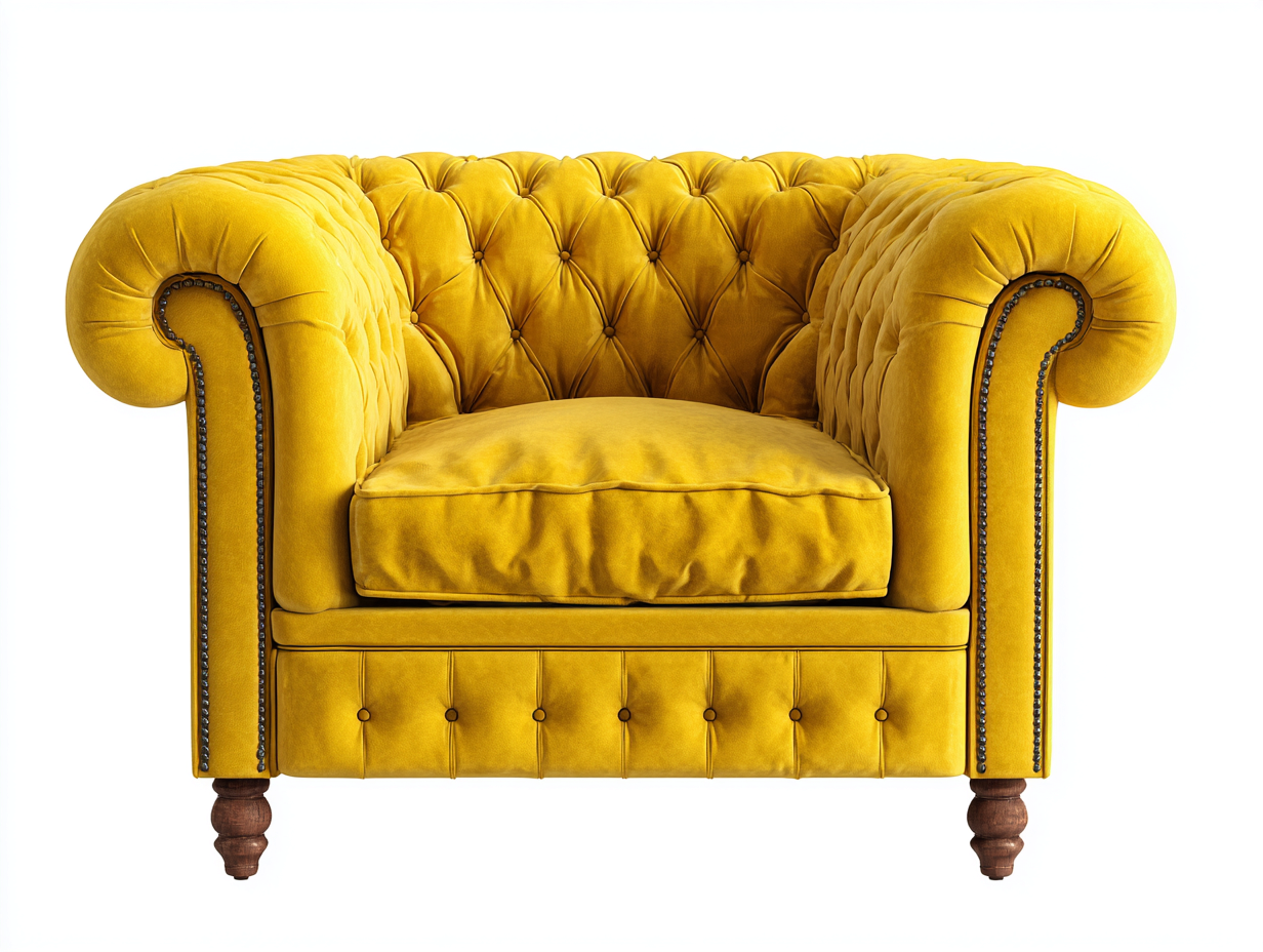 Sillón tapizado terciopelo 95x90x75 cm - amarillo - diseño clásico acolchado-Craftgoly