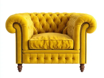 Sillón tapizado terciopelo 95x90x75 cm - amarillo - diseño clásico acolchado-Craftgoly