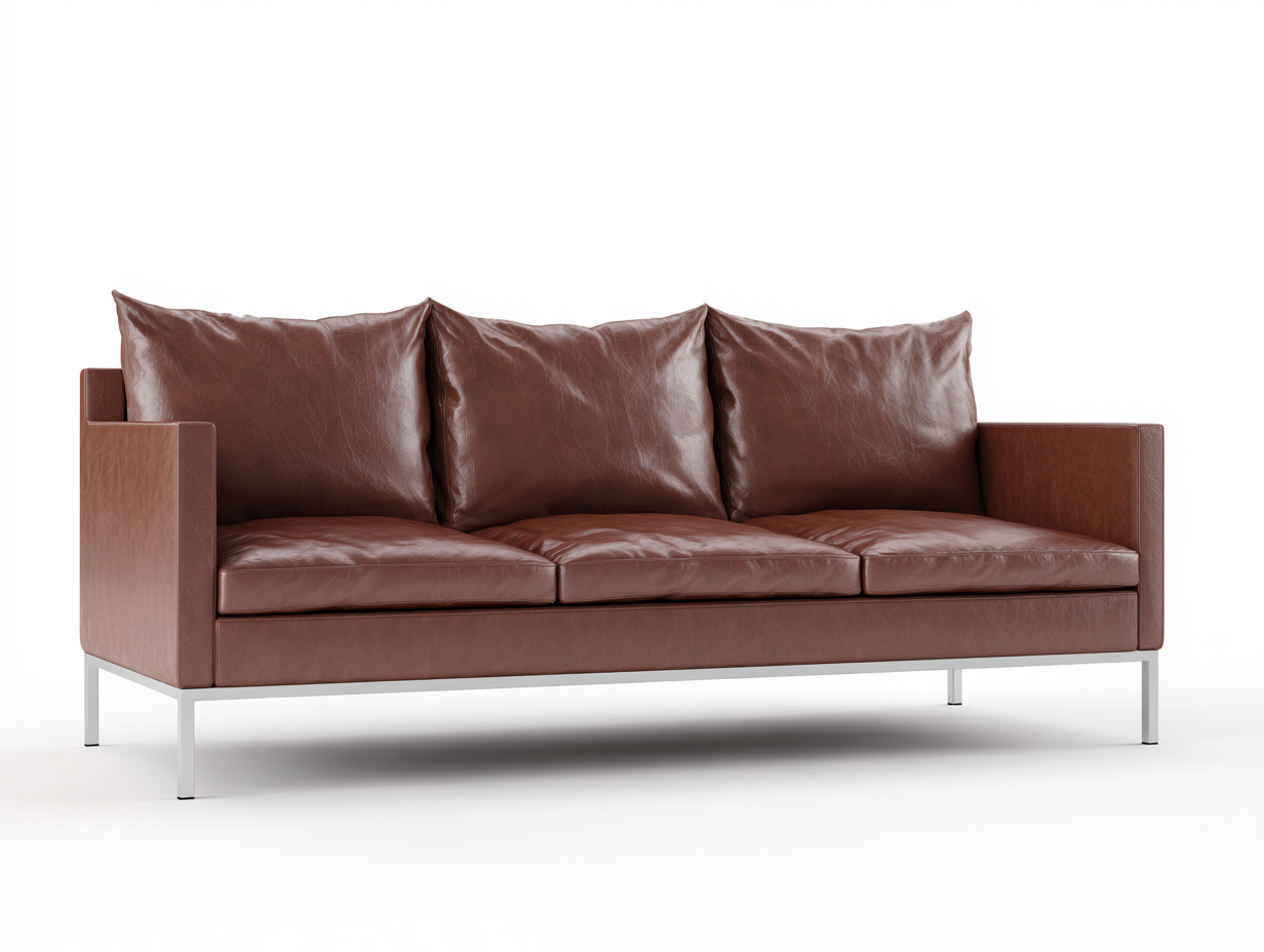 Sofás 3 plazas 205x88x82 cm - tapicería cuero sintético marrón y base metálica - diseño moderno para salón-Craftgoly