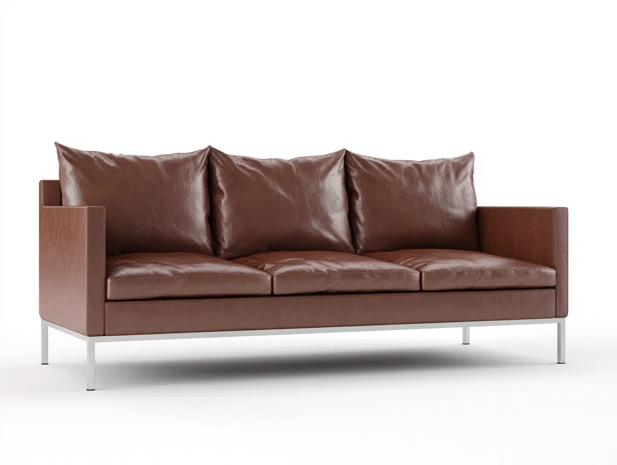 Sofás 3 plazas 205x88x82 cm - tapicería cuero sintético marrón y base metálica - diseño moderno para salón-Craftgoly