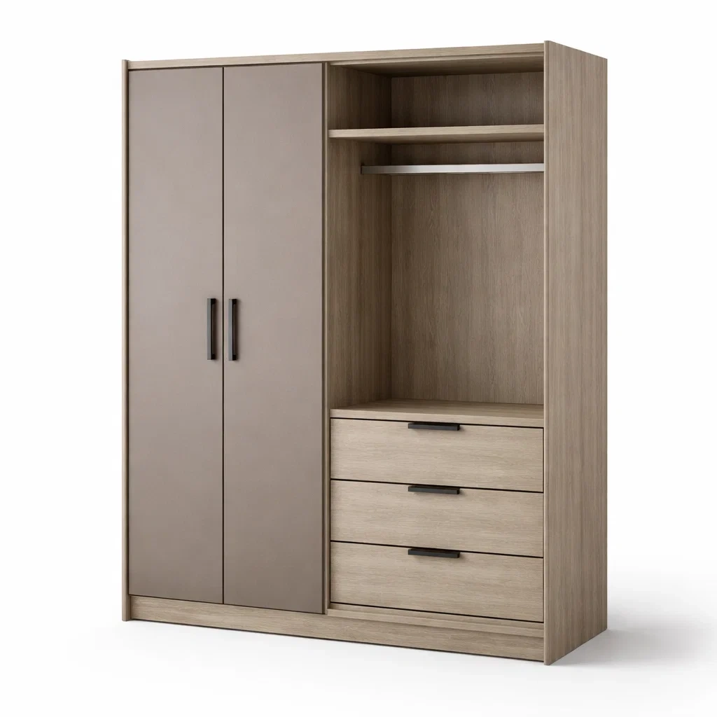 Kleiderschrank holz beige mit 2 türen und 3 schubladen-nesthomelyx