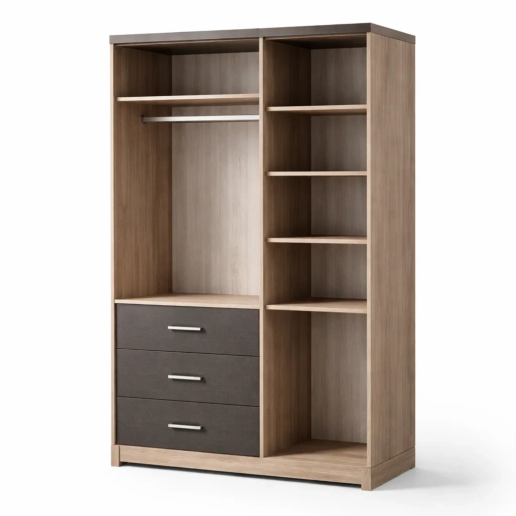 Kleiderschrank mdf metall mit schubladen und regalböden-nesthomelyx