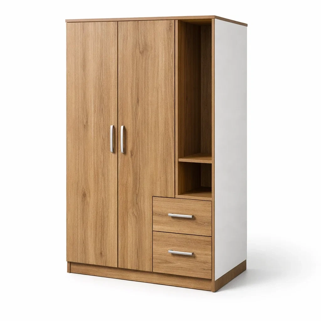 Kleiderschrank mdf eichenfurnier braun weiß mit 2 türen und 2 schubladen-nesthomelyx