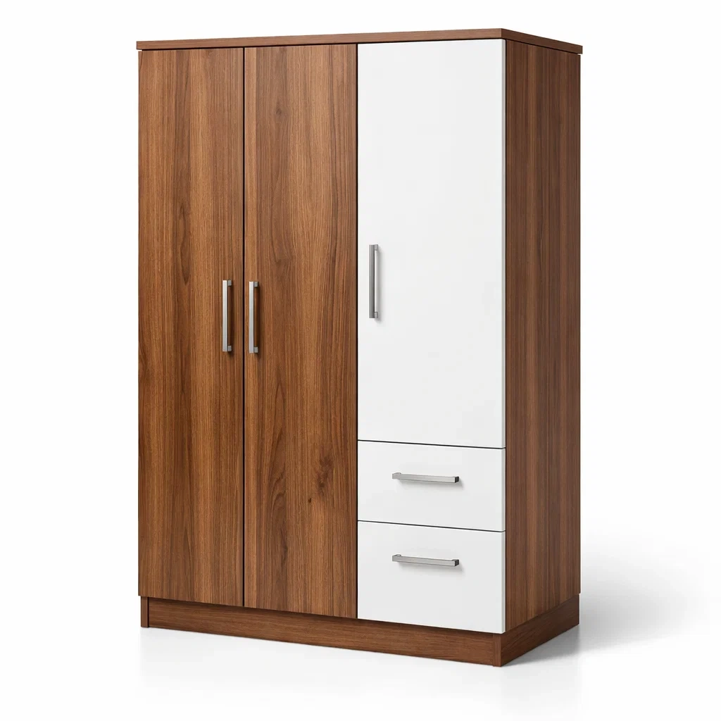 Kleiderschrank mdf weiß nussbraun mit stahlgriffen 120x50x190 cm-nesthomelyx