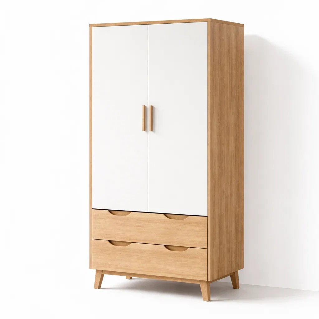 Kleiderschrank holzwerkstoff weiß natur mit 2 türen und 2 schubladen-nesthomelyx