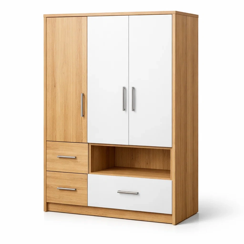 Kleiderschrank holzfaserplatte eiche weiß mit metallgriffen-nesthomelyx