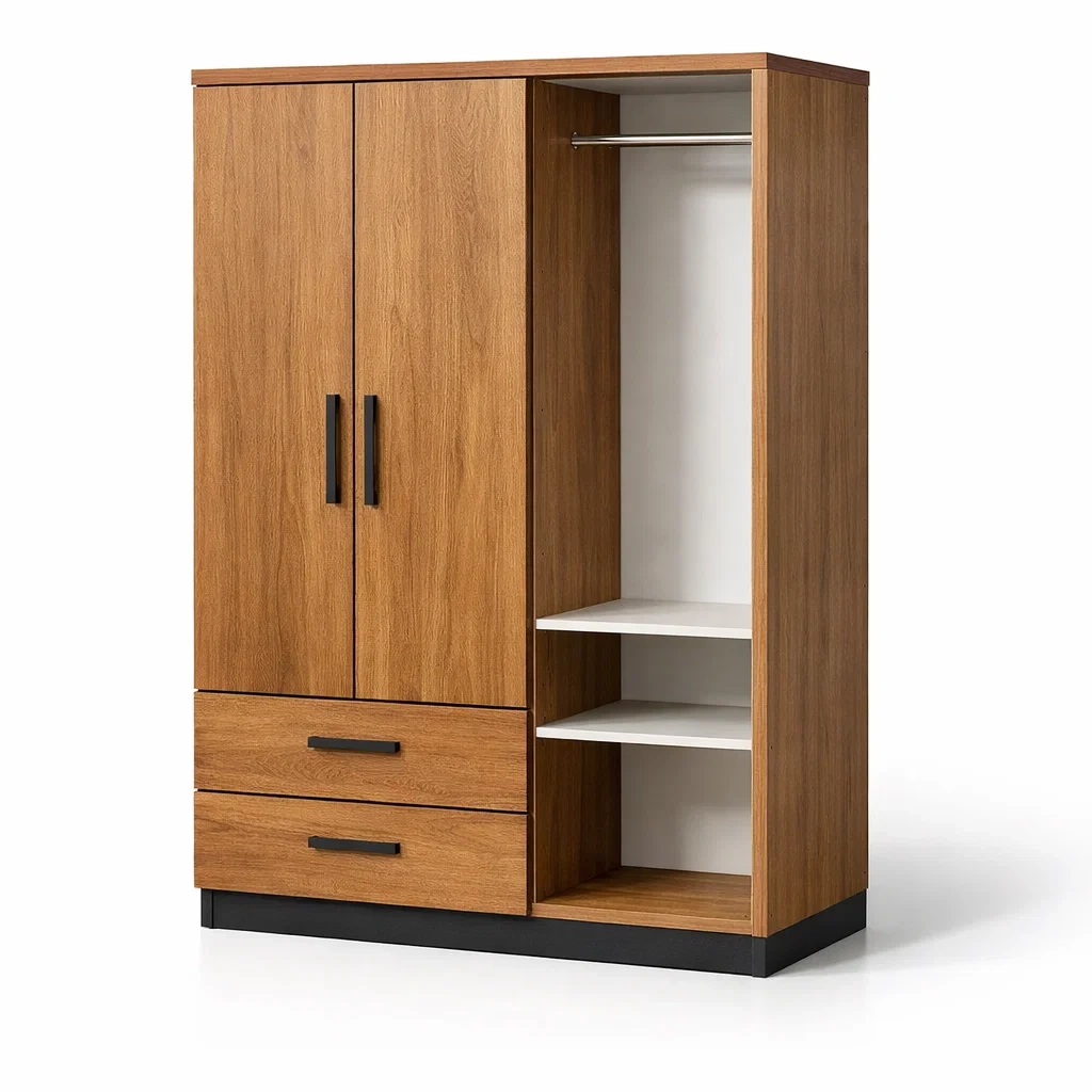 Kleiderschrank holz braun mit drehtür und regalfächern-nesthomelyx