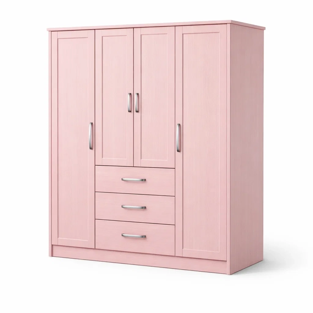 Kleiderschrank mdf rosa mit 3 türen und schubladen-nesthomelyx