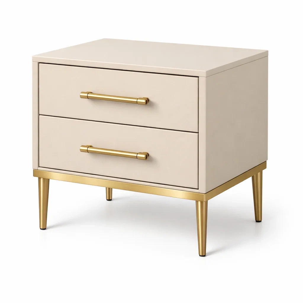 Nachttisch aus mdf beige mit metall gold und 2 schubladen-nesthomelyx