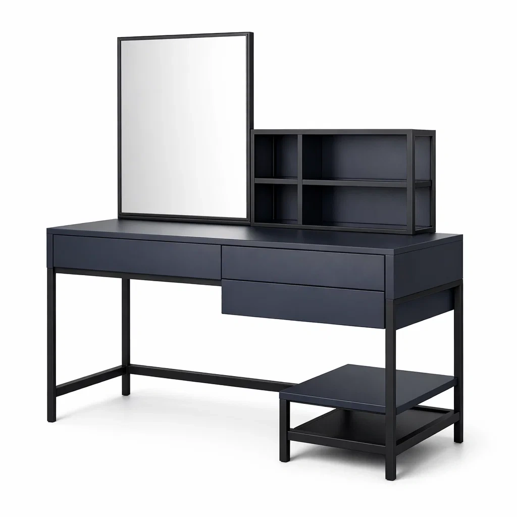 Schminktisch mdf metall schwarz mit spiegel 120x60x140 cm-nesthomelyx