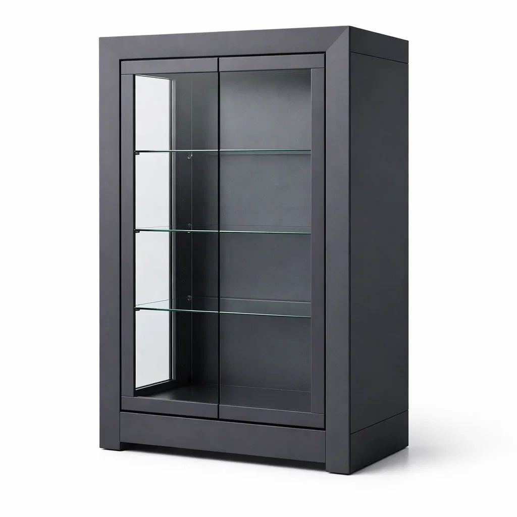 Vitrine mdf glas metall schwarz 180x100x40 cm-nesthomelyx