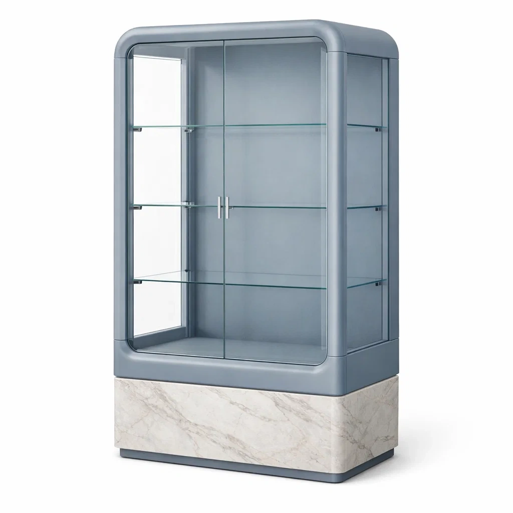 Vitrine glas metall grau mit marmorlaminat-nesthomelyx