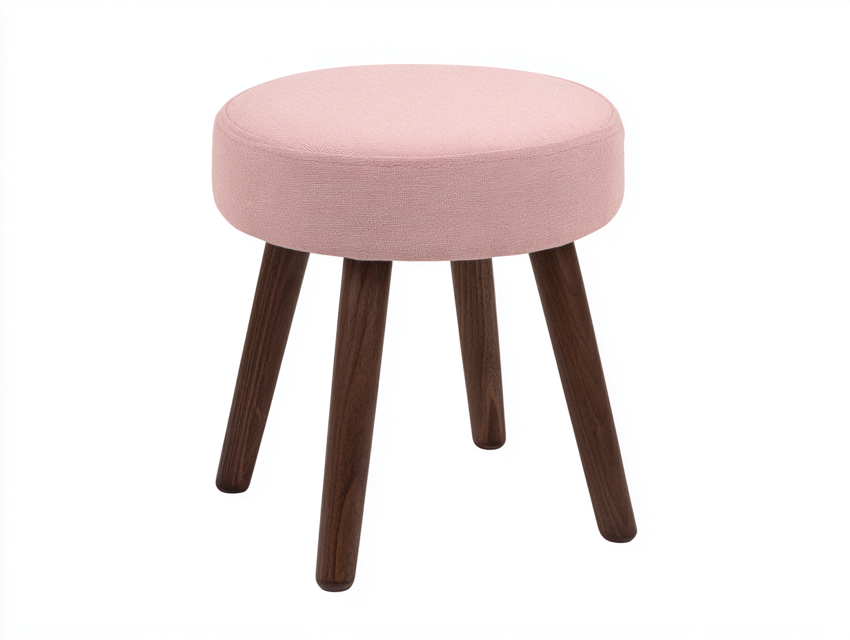 Sgabello basso imbottito con gambe in legno massello 35x35x45 cm - rosa chiaro e noce - per soggiorno e camera - design moderno