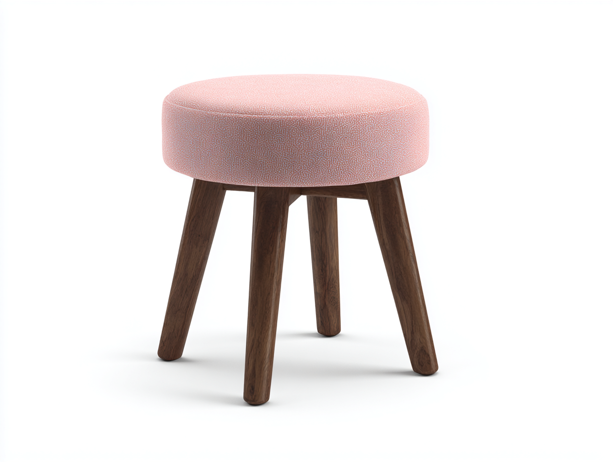 Sgabello basso imbottito con struttura in legno massello 36x36x40 cm - rosa chiaro e noce - per soggiorno e camera - design moderno