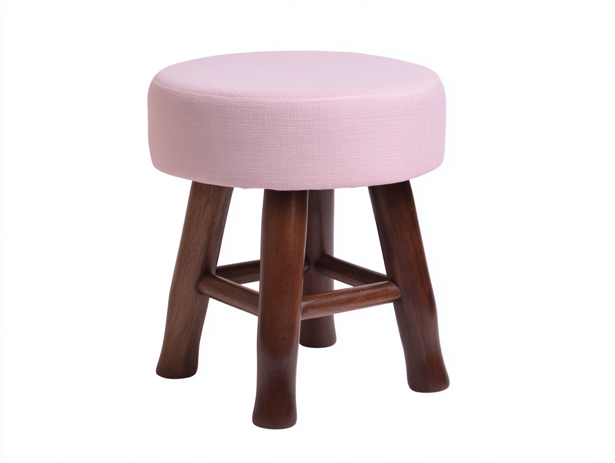 Sgabello basso imbottito con struttura in legno massello 36x36x42 cm - rosa chiaro e noce - per soggiorno e camera - design moderno