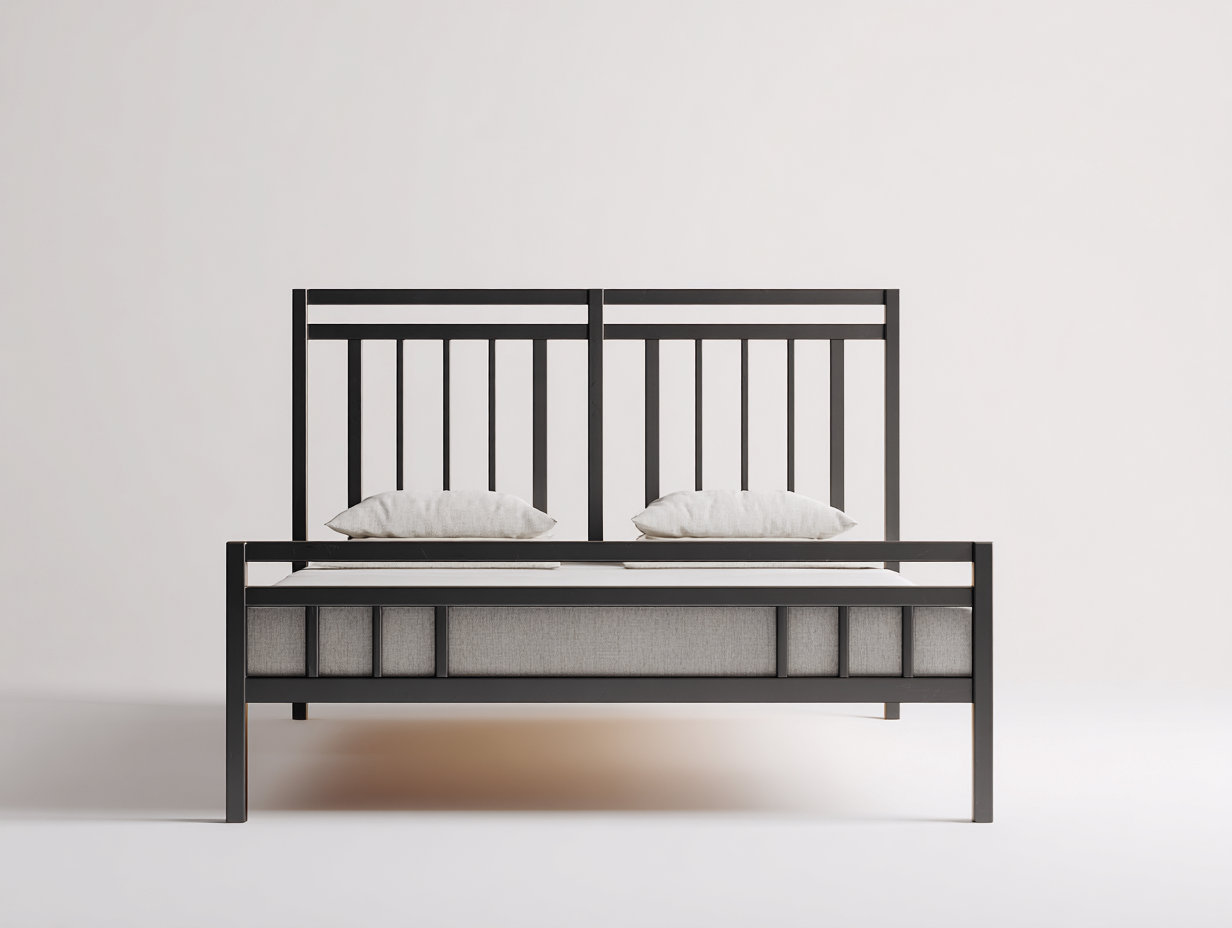 Letto matrimoniale in metallo con doppia testiera a barre e rete a doghe 200x160x100 cm - nero - per camera da letto - design moderno