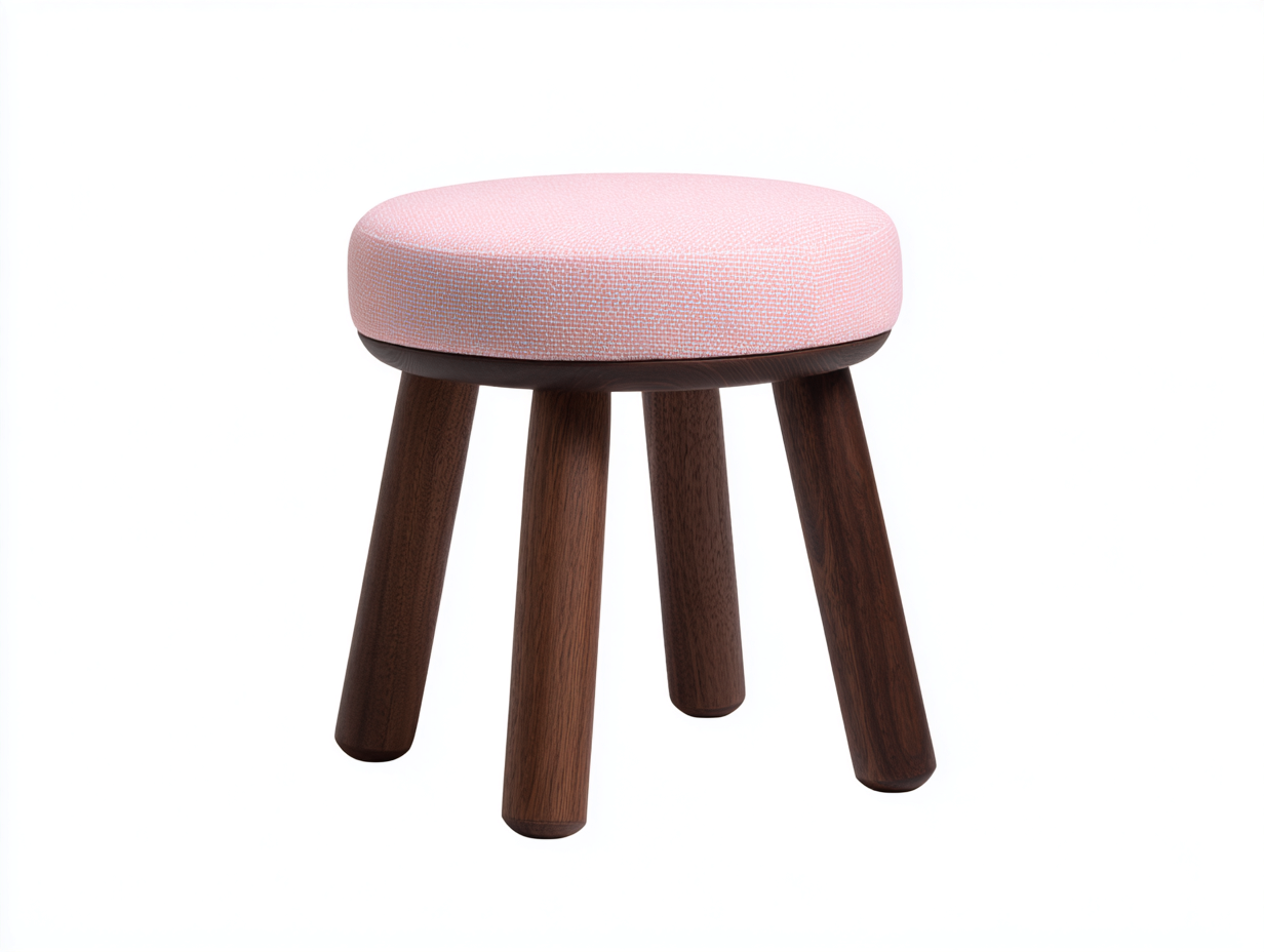 Sgabello basso imbottito con gambe in legno massello 35x35x45 cm - rosa chiaro e noce - per soggiorno e camera - design moderno