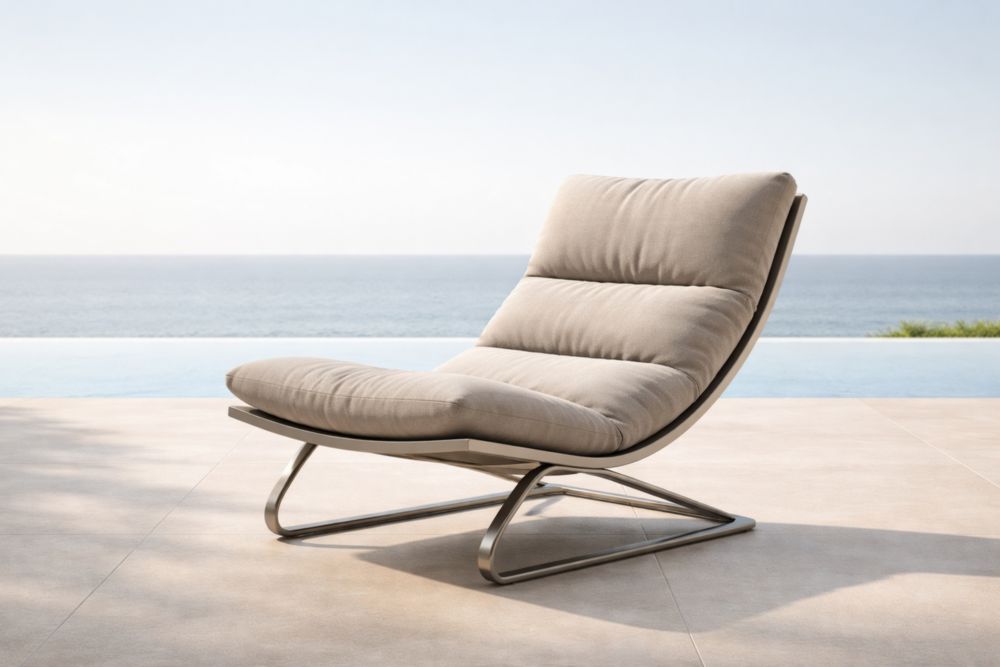 Chaise longue en métal et tissu beige