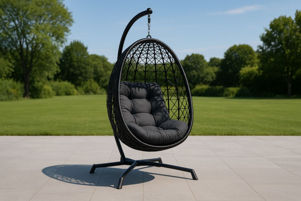 Fauteuil suspendu œuf extérieur acier avec coussin en polyester Noir
