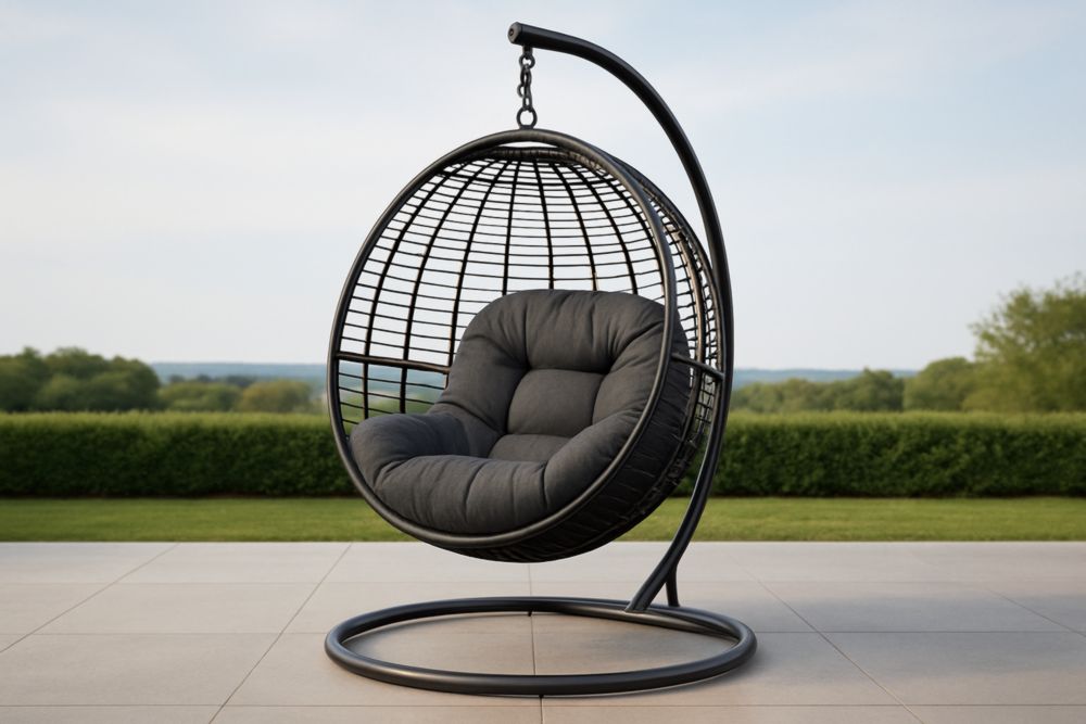 Fauteuil Suspendu Œuf Extérieur Métal Coussin Noir