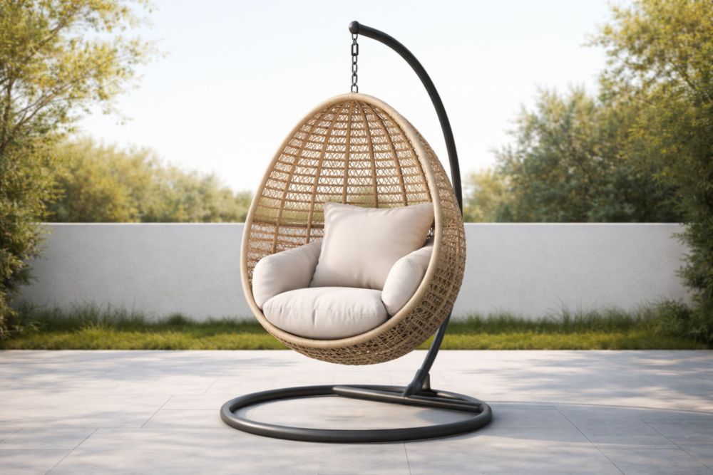 Chaise Suspendue en Rotin avec Coussin Beige