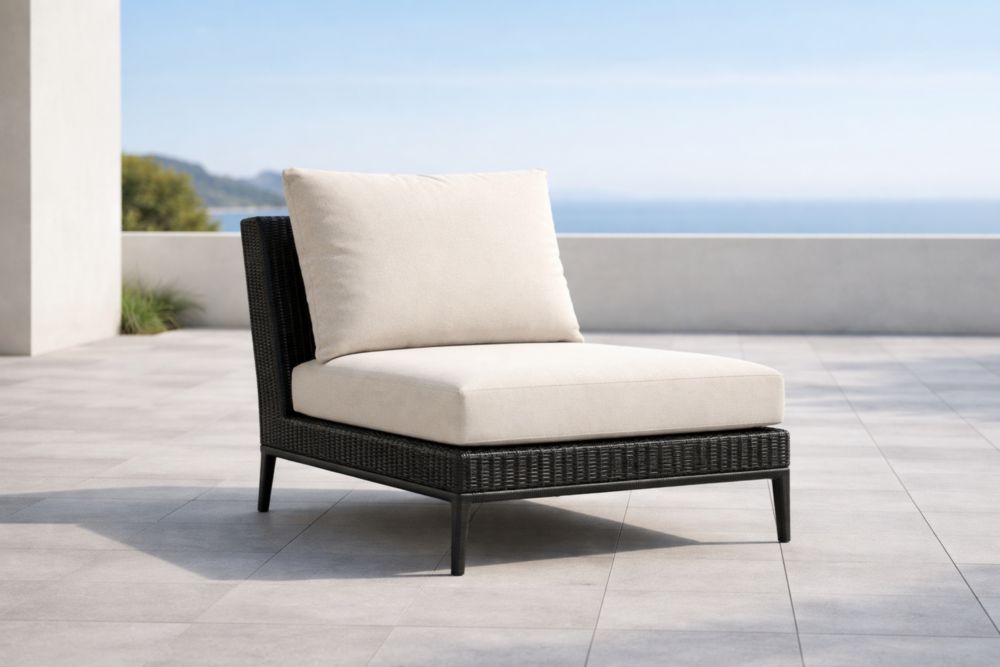 Fauteuil d'extérieur en osier avec coussin en polyester beige