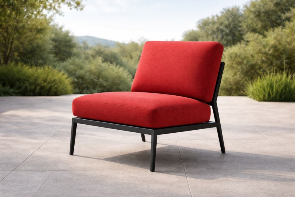 Chaise d'Extérieur en Tissu Rouge avec Cadre en Métal