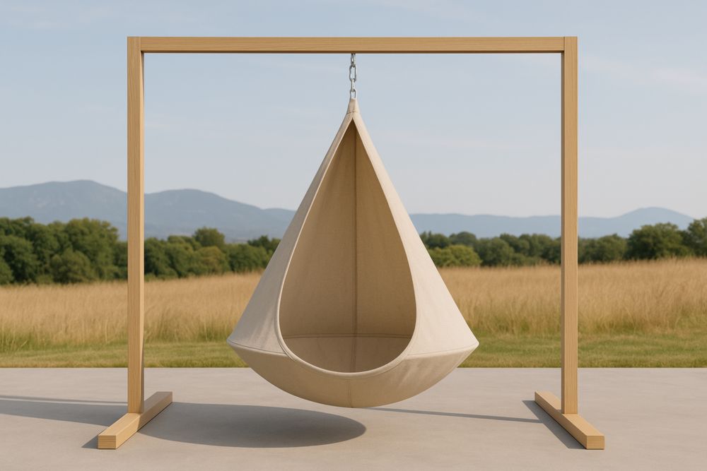 Chaise Hamac Suspendue Beige en Coton avec Structure en Bois