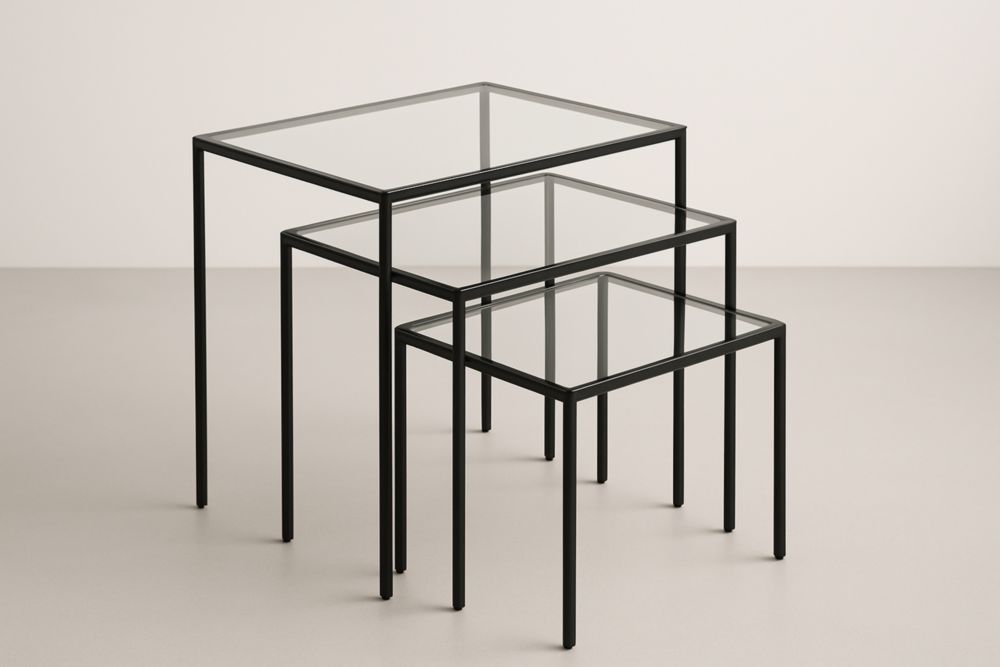 Ensemble de tables gigognes en verre trempé et cadre en acier noir