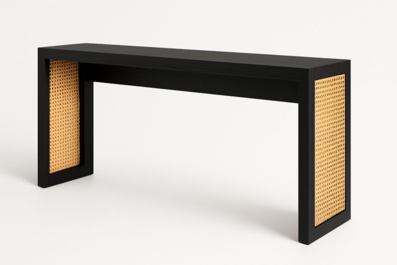 Console en Bois avec Panneaux en Rotin Noir