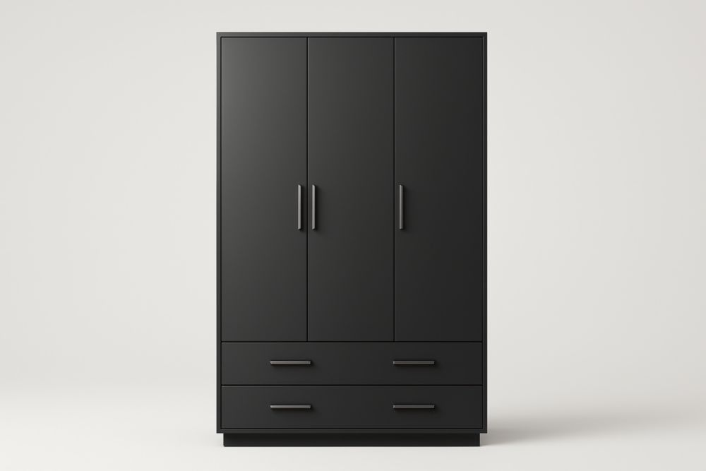 Armoire trois portes en MDF avec tiroirs Noir 180x90x50 cm