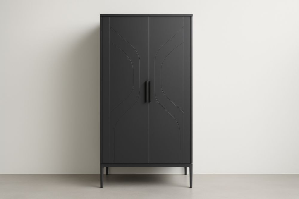 Armoire en bois composite noir avec portes doubles