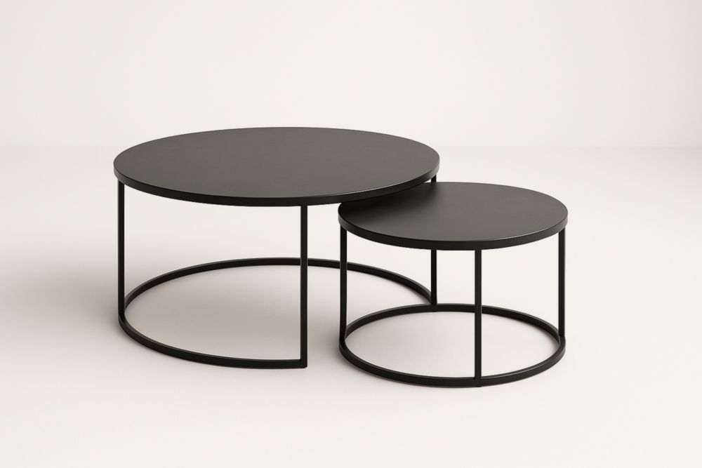 Tables gigognes rondes en acier noir, ensemble de 2 pièces