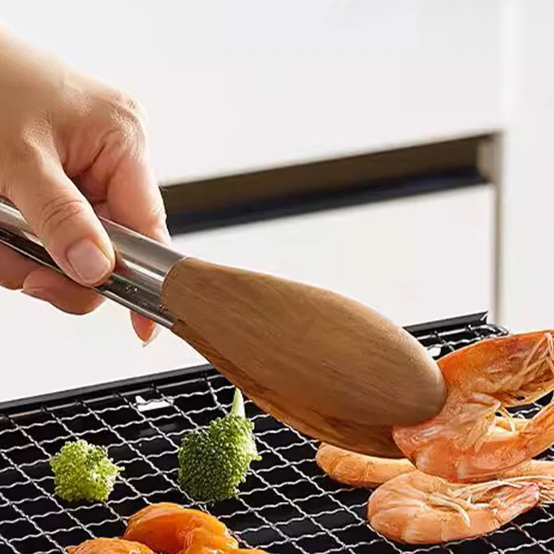 Stainless Steel Wooden Food Tongs for Black Walnuts and Olives