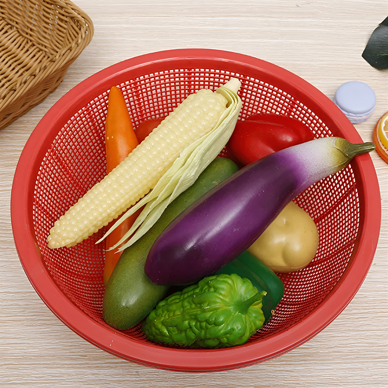 Canasta redonda de frutas y verduras