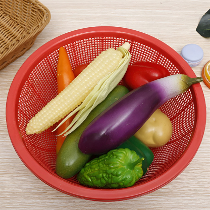 Canasta redonda de frutas y verduras