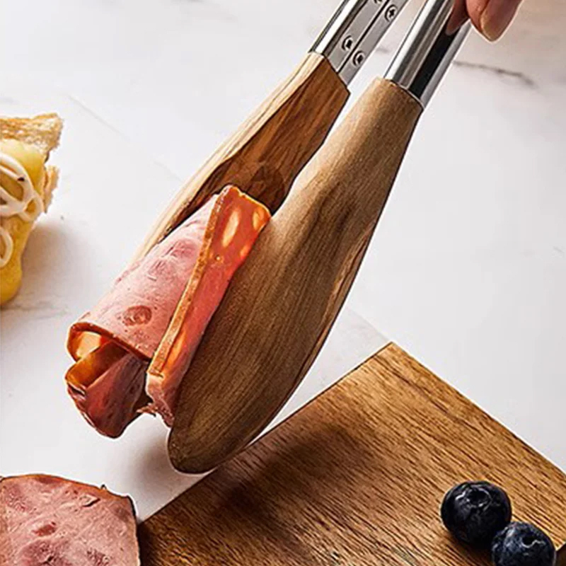 Stainless Steel Wooden Food Tongs for Black Walnuts and Olives