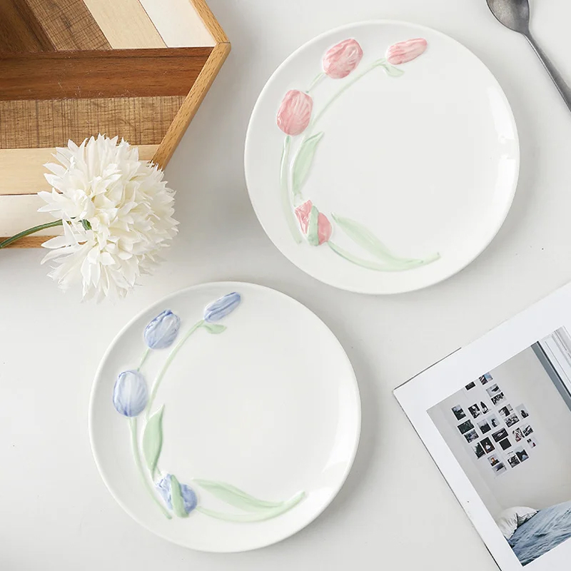 Modern Style 3D Embossed Turmeric Floral Ceramic Plate