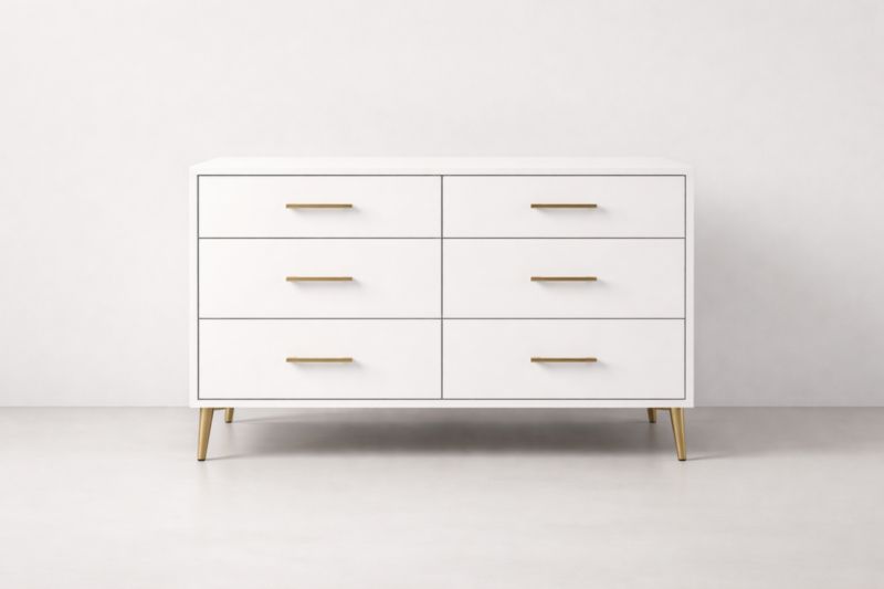 Commode 6 Tiroirs Bois Massif Aluminium Blanc Doré