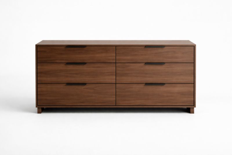 Commode en Bois de Noyer avec 6 Tiroirs