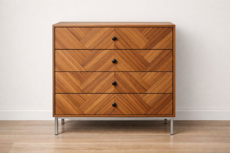 Commode en bois de noyer avec pieds en acier 4 tiroirs