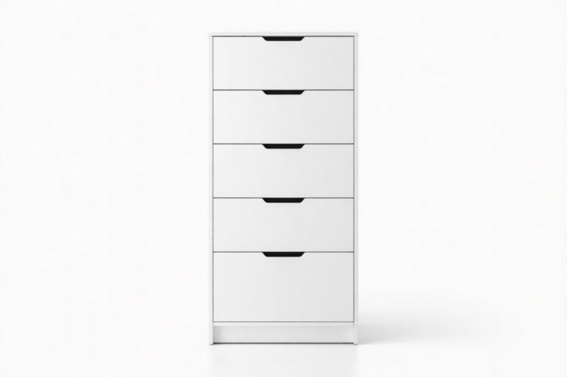 Commode 5 tiroirs en aggloméré Blanc 80 x 40 x 120 cm