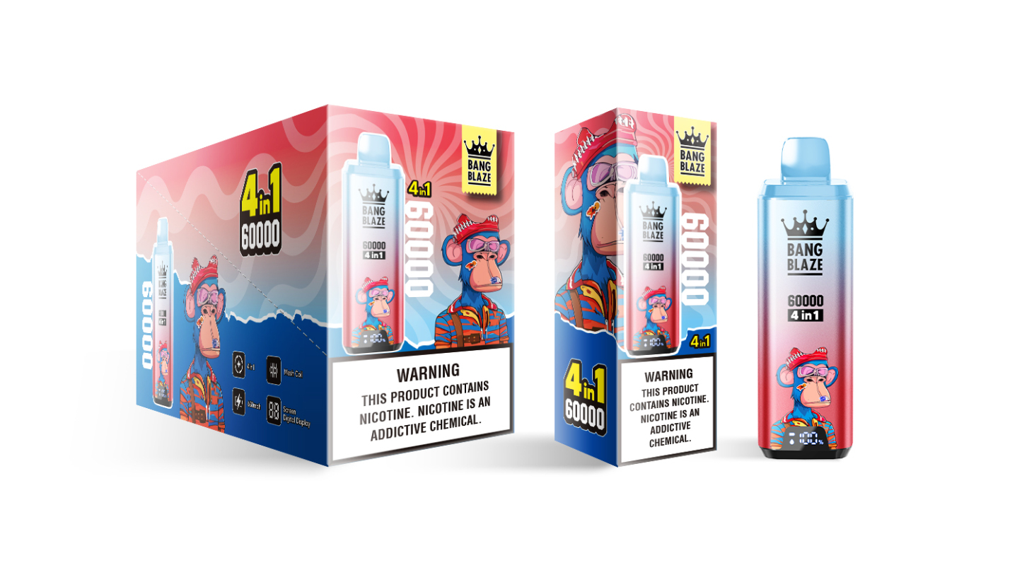 Bang Blaze 60000 Puffs 4 in1 Flavor Disposable Vape - Energy Drink & Strawberry Banana & Mango Peach Apricot & Passion Fruit Kiwi Lime