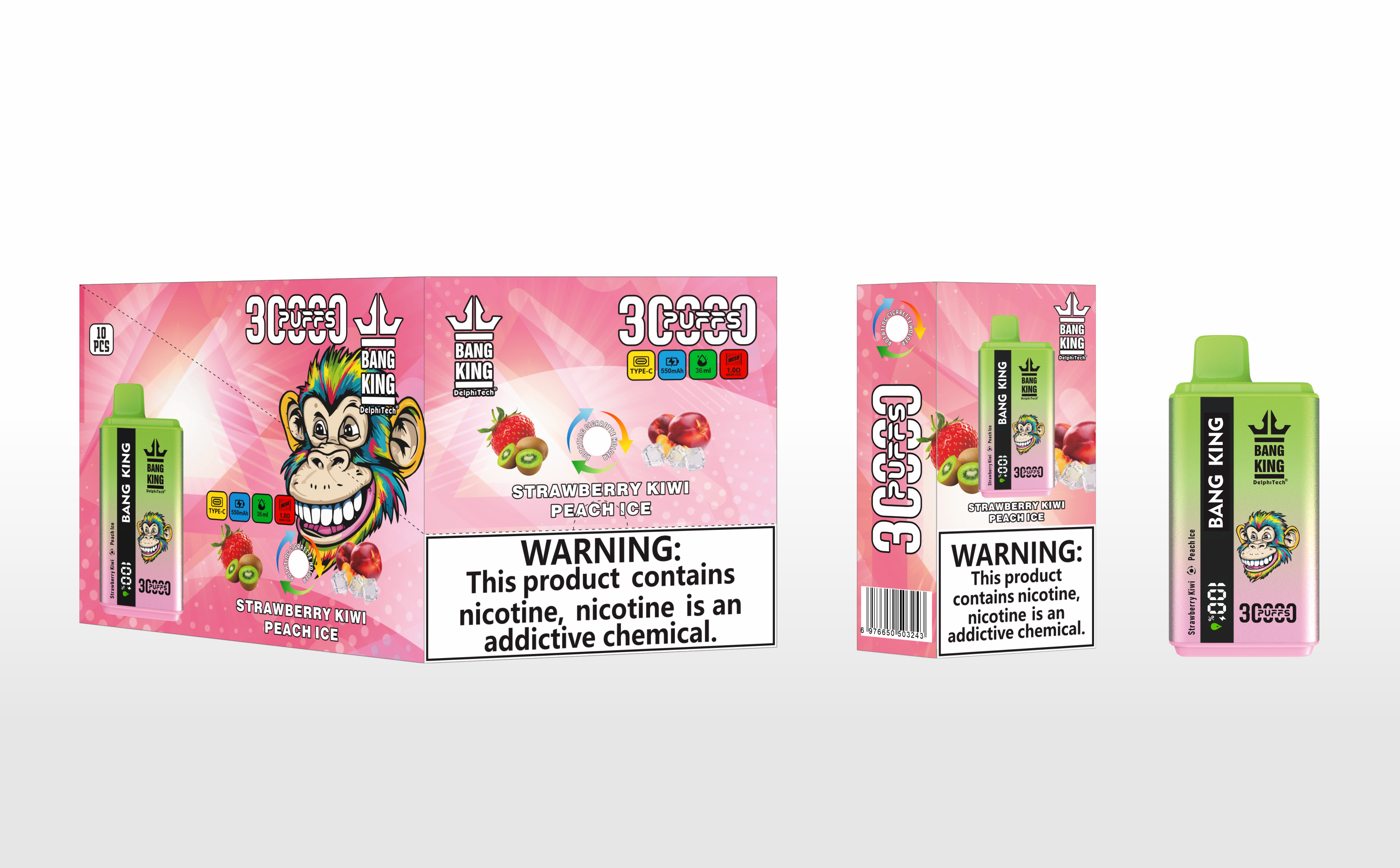 Bang King 30000 Puffs Disposable Vape - Strawberry Kiwi & Peach Ice