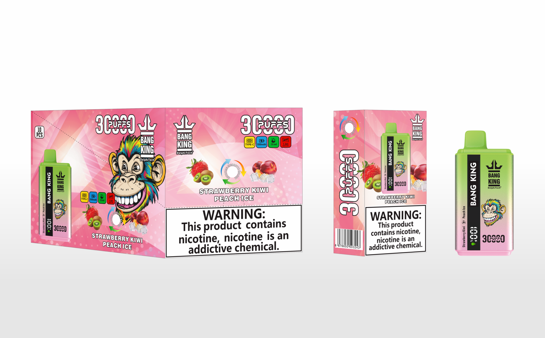 Bang King 30000 Puffs Disposable Vape - Strawberry Kiwi & Peach Ice