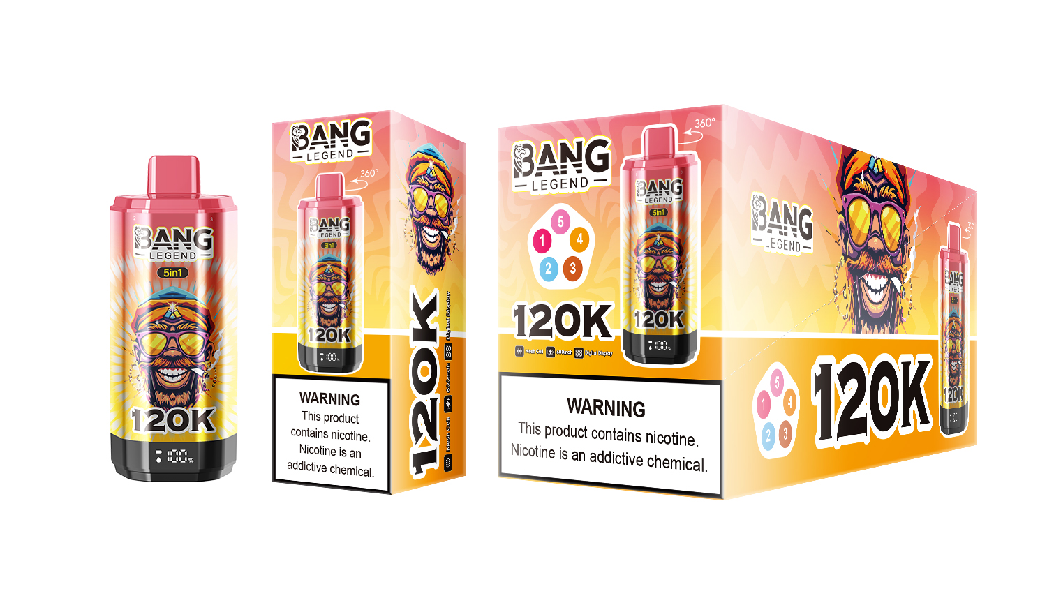 Bang Legend 120000 Puffs 5 in1 Flavor Disposable Vape - Strawberry Watermelon & Cantaloupe Apple & Cola Ice & Mango Peach & Love 66