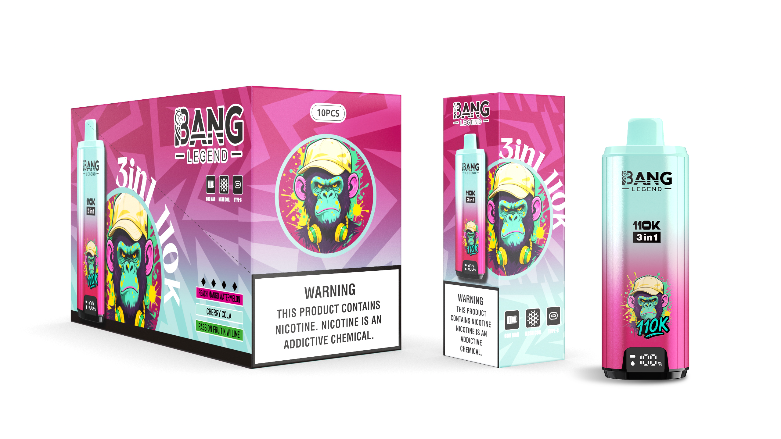 Bang Blaze 110000 Puffs 3 in1 Flavor Disposable Vape - Peach Mango Watermelon & Cherry Cola & Passion Fruit Kiwi Lime