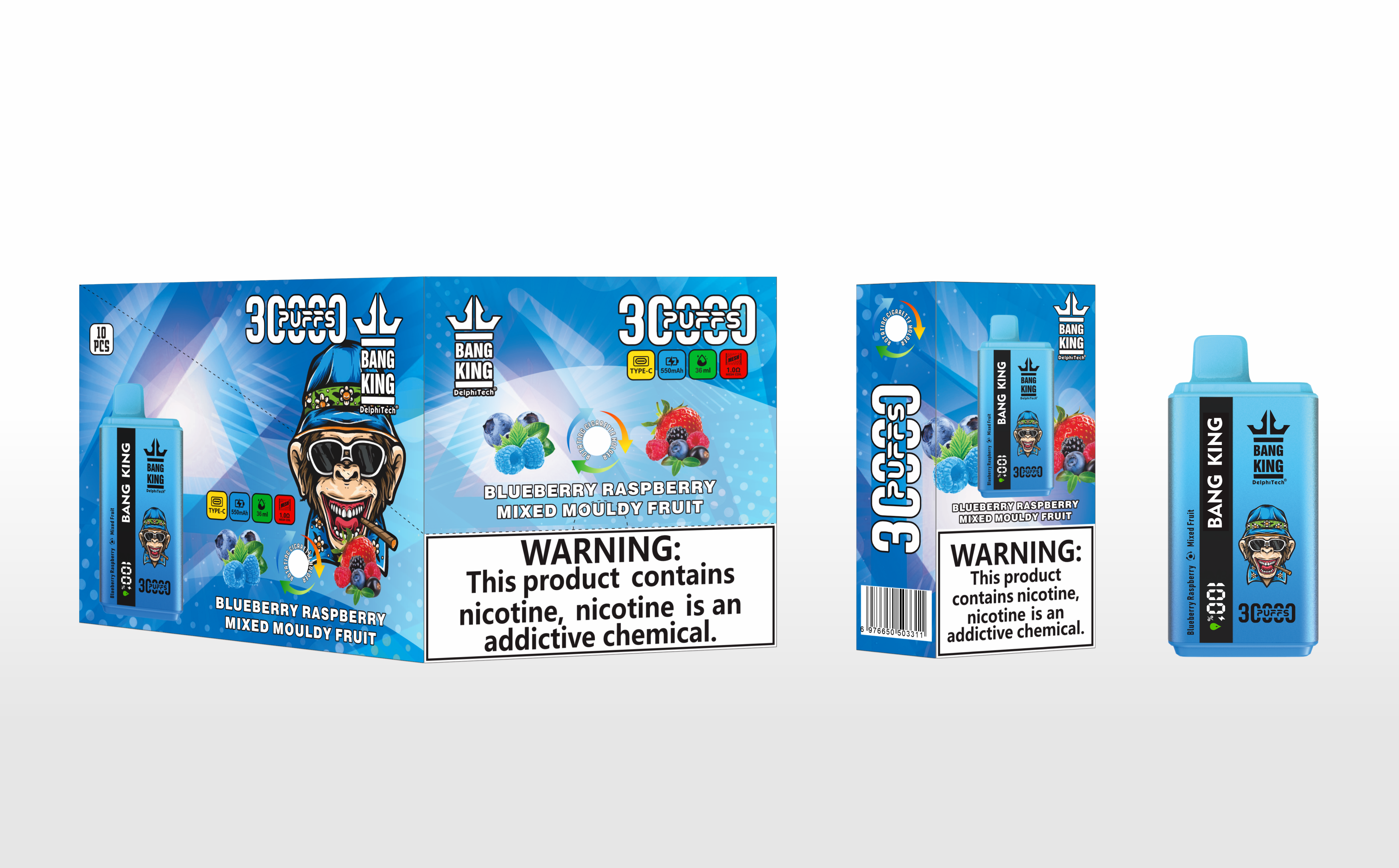 Bang King 30000 Puffs Disposable Vape - Blueberry Raspberry & Mixed Mouldy Fruit