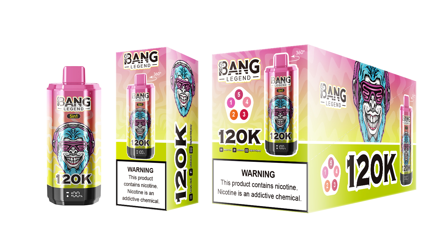 Bang Legend 120000 Puffs 5 in1 Flavor Disposable Vape - Strawberry Kiwi & Strawberry Banana & Lychee Ice & Watermelon Berry & Passion Fruit Mango