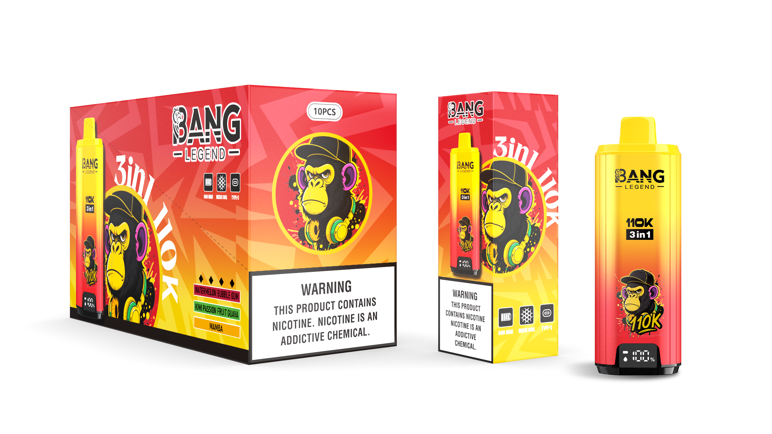 Bang Blaze 110000 Puffs 3 in1 Flavor Disposable Vape - Watermelon Bubble Gum & Kiwi Passion Fruit Guava & Mamba
